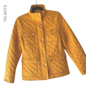 TALBOTS | NWOT BRIGHT YELLOW DIAMOND QUILTED JACKET ZIP SNAP FRONT POCKETS | XS
